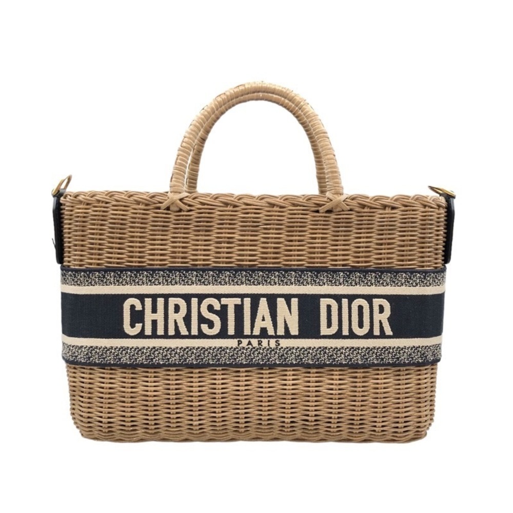 Christian Dior Oblique Basket Bag Brown GD Rattan Handbag